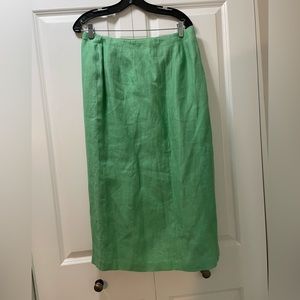 NWT Talbots size 12 Petites green Irish Linen, full length and lined wrap skirt